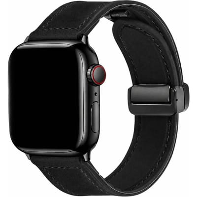 123watches bandje Lennox - leer - zwart - 38 · 40 · 41 & 42 mm - Geschikt voor Apple Watch series 1/2/3/4/5/6/7/8/9/10/11/12/SE/SE2/SE3