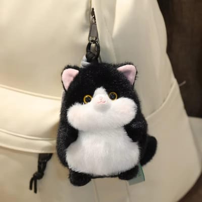 Porte-clés en peluche pour chat de forme ronde Design potelé Matériau doux Pendentif en peluche pour chat Texture duveteuse Porte-clés chat en peluche 12 cm Décoration de sac gray