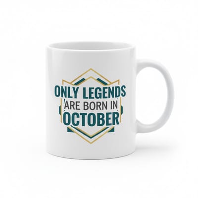 Only Legends Are Born in October Mok – 330 ml Keramische Koffiemok – Verjaardagscadeau voor Oktober Geboren – Stijlvol Typografie Design