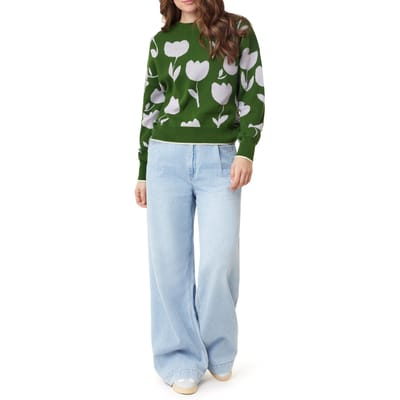 Scotch & Soda Crew Neck Pullover Green Moss Tossed Tulips Taglia: XS | Maglioni a maglia Outlet | Donna | Verde