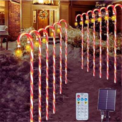 6 Solar Kerst Candy Cane Pathway Lights - Candy Cane Markers met Sneeuwvlok Zonne Lichten - 8 Modus Kerst Decoratieve Verlichting - Waterdicht Outdoor voor Tuin Gazon Kerst Decoratie