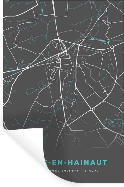 Muurstickers - Sticker Folie - België – Leuze en Hainhaut – Stadskaart – Kaart – Blauw – Plattegrond - 20x30 cm - Plakfolie - Muurstickers Kinderkamer - Zelfklevend Behang - Zelfklevend behangpapier - Stickerfolie