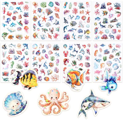 8 stuks stickers dieren glitter zeedieren stickers glitter stickers kinderen voor schooltassen tablets fietsen drinkbekers scrapbooking fotoalbum geschenken