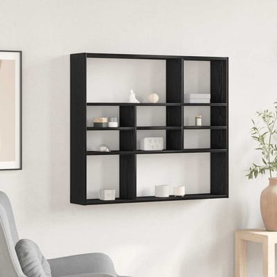 vidaXL - Wandschap - 90x16x78 - cm - bewerkt - hout - zwart - eikenkleur