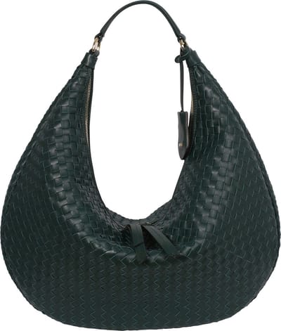 abro Leren Schoudertas Leather Piuma Weaving Hobo Bag Nana Pixie Green Donkergroen