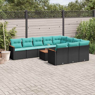 vidaXL - 11-delige - tuinbankset - met - kussens, - zwart - polyrotan