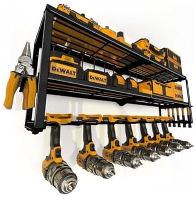 Gereedschappen Organizer Wandmontage voor Garage, 7 Boorhouders, Stevige Opbergplank, 3-laags Meubel voor Elektrisch Gereedschap