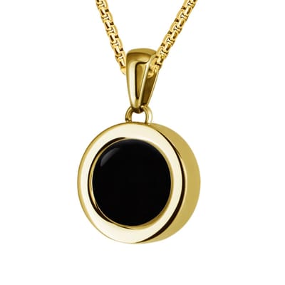 Quiges 12mm Mini Munt Hanger Verguld RVS Schroefsysteem Glans met Agaat Zwart Munt en Anker Ketting 42-46cm