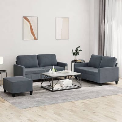 vidaXL - 3-delige - Loungeset - met - kussens - fluweel - donkergrijs