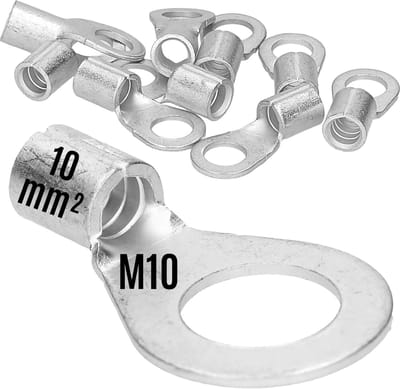 10 stuks Kalitec Q10-10 krimpkabelschoen 10 mm² M10 I ongeïsoleerd I doornpersing I voor soepele, fijne en ultrafijne draadgeleiders I kabelschoen 10 mm² volgens DIN 46234