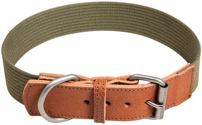 Animal Boulevard Ab30568 - Hals- En Leibanden - Hond - Ab Waxed Leather Canvas Halsb. Cognac/groen-25mmx32-40cm - Maat: 25mmx32-40cm