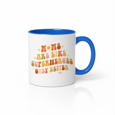 Blauw Witte Keramische Mok - Moms Are Like Superheroes Ontwerp - Uniek Mama Cadeau