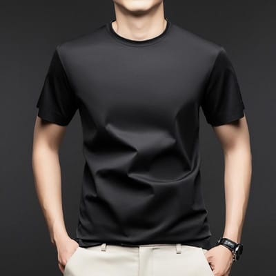 Zomer Nieuwe Moerbei Zijde Heren Mid-sleeve T-shirt Katoen Ronde Hals Half-sleeve Anti-ijs Zijde Jonge Heren T-shirt Poloshirt voor Heren M black