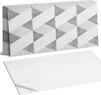 Coloray Plaktegels - Geometrie in contrasten Wandtegel Zelfklevend - 60 cm x 30 cm - Grijs Plaktegels - 6 stuks - Rechthoek PVC Tegels - Plaktegels Keuken - Zelfklevende Vloertegels Badkamer - Vinyltegels Vloer Zelfklevend - Zelfklevende Wandtegels