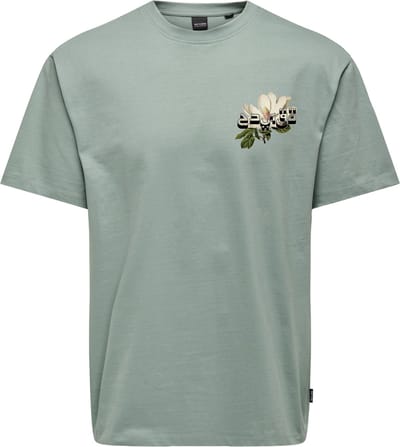 Only & Sons groene heren t-shirt   Ronde hals   Regular fit   Bloemen patroon   Duurzaam   Korte mouw Groen L