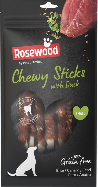 Rosewood Chewy Sticks Small Hondensnack Eend 6 x 100 g - Kauwsticks Runderhuid - Gebitsverzorgend