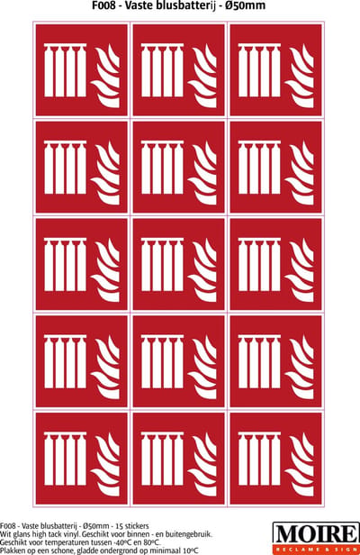 Pictogram sticker 75 stuks F008 - Vaste blusbatterij - 50 x 50 mm - 15 stickers op 1 vel