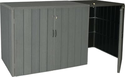 XL 1/2 WPC afvalbak deksel uitbreiding MCW-J28, premium afvalbak, metaal hout look ~ grijs