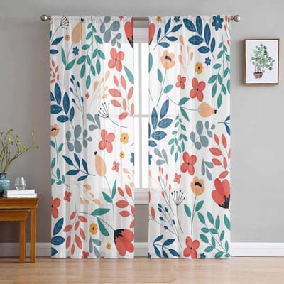 Pasen Lente Bloemen Gordijn Tule Decoratieve Transparante Gordijnen voor Woonkamer Slaapkamer Keuken Hotel Huis Raampanelen 135W x 114H(cm) white