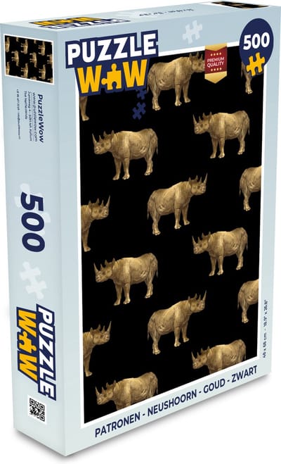 Puzzel Patronen - Neushoorn - Goud - Zwart - Legpuzzel - Puzzel 500 stukjes