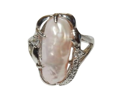 Verzilverde Perzik Barokke Parel Ring Mt. 16