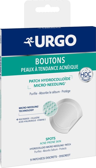 Urgo Micro-Needling + Hydrocolloïde Puistjes Patches – Met Collageen, Hyaluronzuur & Vitamine E – Vermindert Puistjes in 8 Uur – Voor Dag & Nacht – 9 stuks