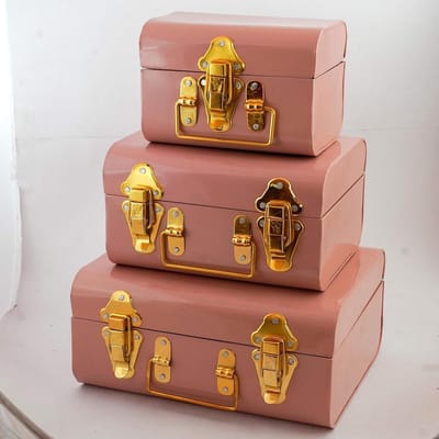 Metalen Opbergdozen - Sieraden Organizer - Decoratieve Opslag - Set van Drie - 28 x 22.9 x 12.7 cm - Roze