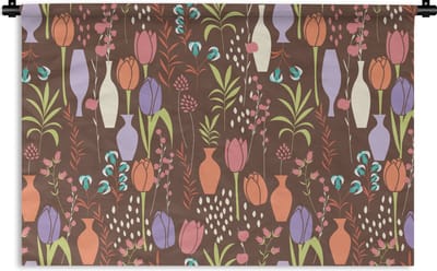 Wandkleed - Wanddoek - Bloemen - Vaas - Patronen - 90x60 cm - Wandtapijt