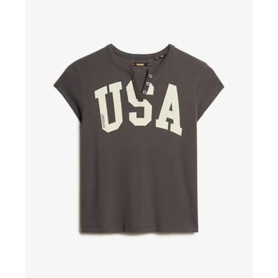 Superdry - Athletic Essentials-T-shirt met print en inkepingen in de nek - Dames - T-shirts