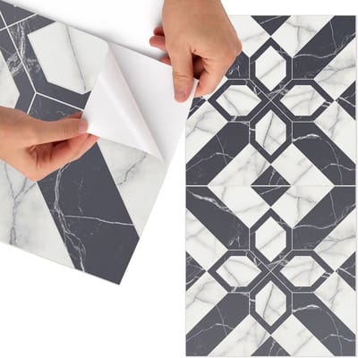 Tulup Meubelfolie - Geometrische elegantie Wrapfolie Keuken - 75x150 cm - Zwart-wit Meubelfolie - Wrapfolie Keuken - Modern Meubelfolie - Decoratiefolie - Tafeldecoratie - Geometrie