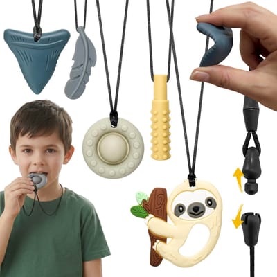 CLDY Set met sensorische bijtringen voor kinderen, therapeutische ketting, siliconen bijtring, voor jongens – 5 stuks