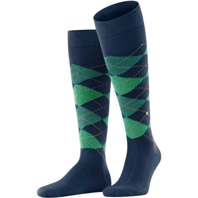 Burlington Preston lang gedessineerd materiaal kniekousen heren blauw - maat 40-46