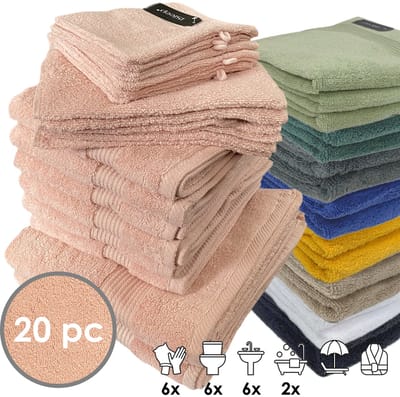 iSleep Terry Badtextiel - Voordeelset (20 delig) - 6x Washandje 16x22 cm - 6x Gastendoekje 30x50 cm - 6x Handdoek 60x110 cm - 2x Badlaken 70x140 cm - Oud Roze
