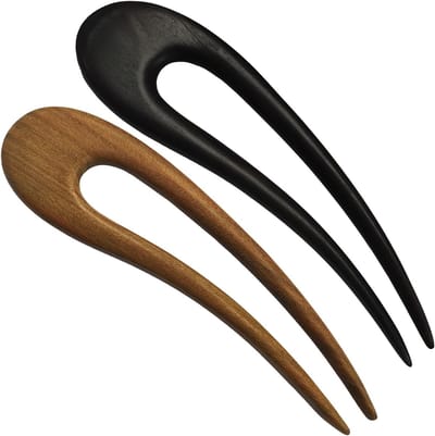 2 Stuks U-vormige Haarspelden van Natuurlijke Houtkleur en Klassiek Zwart | 15 cm Haaraccessoires voor Dames voor Knot, Opsteekkapsels en Dagelijkse Haarstyling