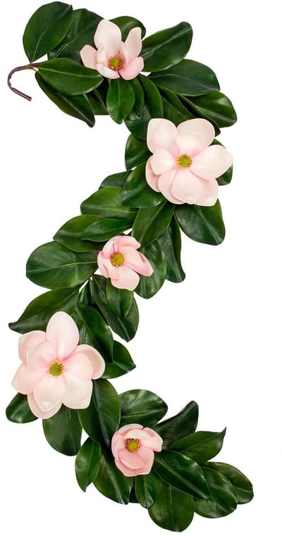 Magnolia Slinger 5FT Nep Roze Bloem Slinger Real Touch Bloemen Groen Wijnstokken Faux Magnolia Blad Slingers Bloemen Slingers Decoratie voor Bruiloft Boog Mantel Thuis Tafel Decor