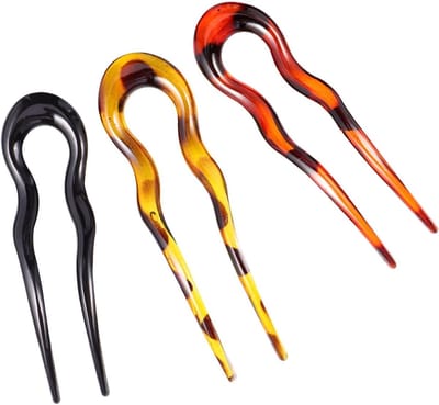 U-vormige haarspelden set van 3 voor opsteekkapsels - Franse stijl haarsieraden voor vrouwen en meisjes (Leopard Rood, Leopard Geel, Zwart)