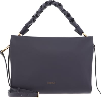 COCCINELLE Leren Handtas Schoudertas Boheme Grana Double Hand Bag Ardesia / Citrone Antraciet