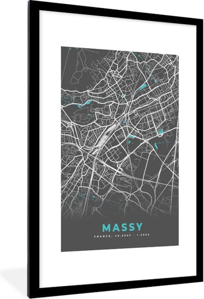 Fotolijst incl. Poster - Massy - Frankrijk - Plattegrond - Kaart - Stadskaart - 80x120 cm - Posterlijst