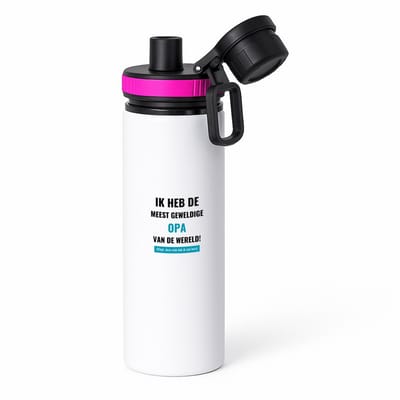 Hacebo® - ik heb de meest geweldige opa van wereld (klopt, deze mok heb ik van hem) waterfles met draaidop roze - de meest geweldigste opa - verjaardagscadeau - verjaardag - cadeau - cadeautje voor opa - water fles - 850ML