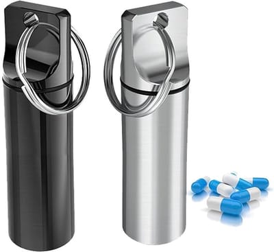 Allecto - Draagbare Pillendoos - Mini Pillendoos voor Sleutelhanger - Aluminium - Zwart en Zilver - Handig voor Medicijnen - Compact en Lichtgewich...