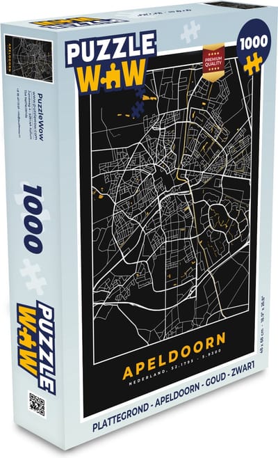 Puzzel Plattegrond - Apeldoorn - Goud - Zwart - Legpuzzel - Puzzel 1000 stukjes volwassenen - Stadskaart