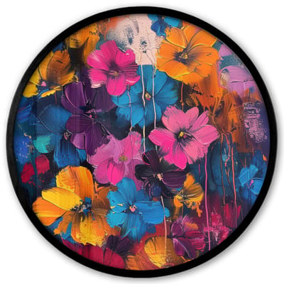 Poster in lijst Rond - Fotolijst 40x40 cm - Posters - Bloemen - Kleurrijk - Abstract - Modern - Ronde posterlijst zwart - Decoratie - Wanddecoratie woonkamer - Muurdecoratie slaapkamer