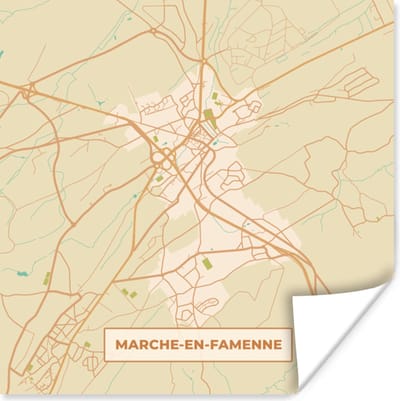 Poster Kaart - Plattegrond - Vintage - Marche-en-Famenne - Stadskaart - 100x100 cm XXL