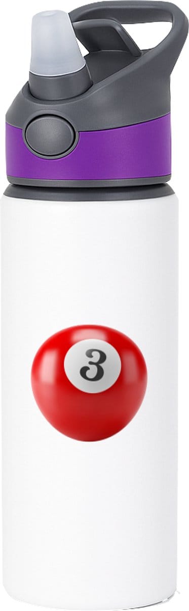 Hacebo® - Biljarten waterfles met rietje paars - Biljart - Biljarters - Snooker - poolen - nummer 3 - biljartbal - water fles - 650ML