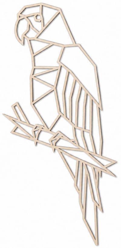 Houten wanddecoratie - Wooden wall decoration | Papegaai 26 x 58cm Parrot | Licht hout - Natural wood | Geometrische muurdecoratie - Geometric wall art - Vogels - Birds - Design Wandfiguur - Echt Hout - Real Wood