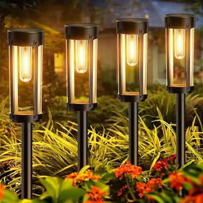 Tuinverlichting - Zonnelampen voor buiten, tuin, 6 stuks, verbeterde zonnelampen met warm wit, wolfraam licht, IP65 waterdicht, tuinverlichting op zonne-energie voor tuindecoratie, gazon, looppad, balkon