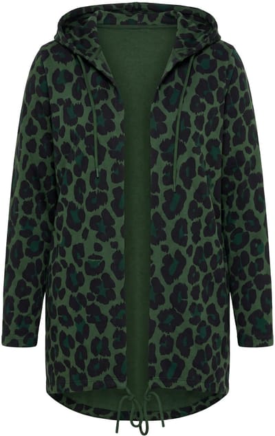 Angel of Style - Dames - Sweatjas langer open model capuchon color-luipaard - Donkergroen - Maat 54