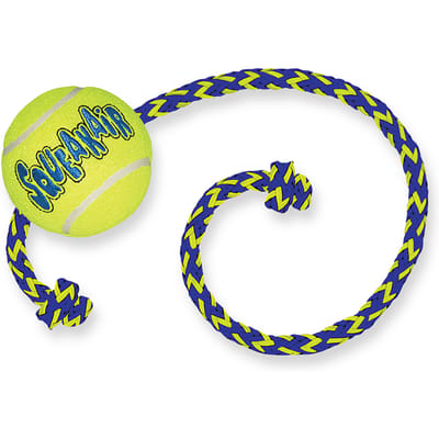 Kong Air Squeaker Bal Met Touw - M - 19.4 x 13.3 x 5.6 cm - Blauw