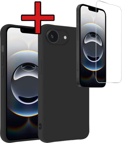 Hoesje - Met Screenprotector - Geschikt voor Apple iPhone 16e / 17e - Sterk & Shockproof - Telefoon Hoes - Back Cover - Siliconen Case - Telefoonhoes - Zwart