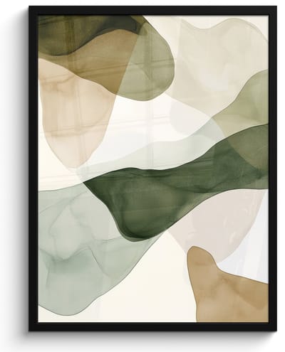 Poster in lijst - Fotolijst 60x80 cm - Posters - Japandi - Abstract - Groen - Posterlijst zwart - Decoratie - Wanddecoratie woonkamer - Muurdecoratie slaapkamer